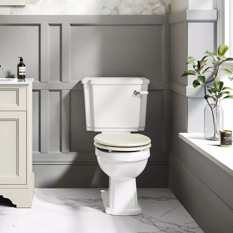 white wooden toilet
